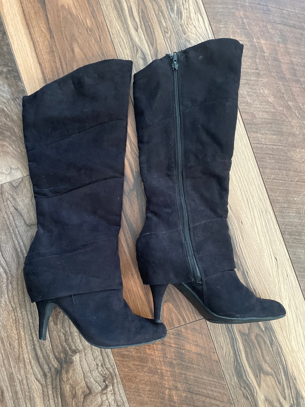 Fergalicious Women's Black Suede Knee-High Stiletto Boots